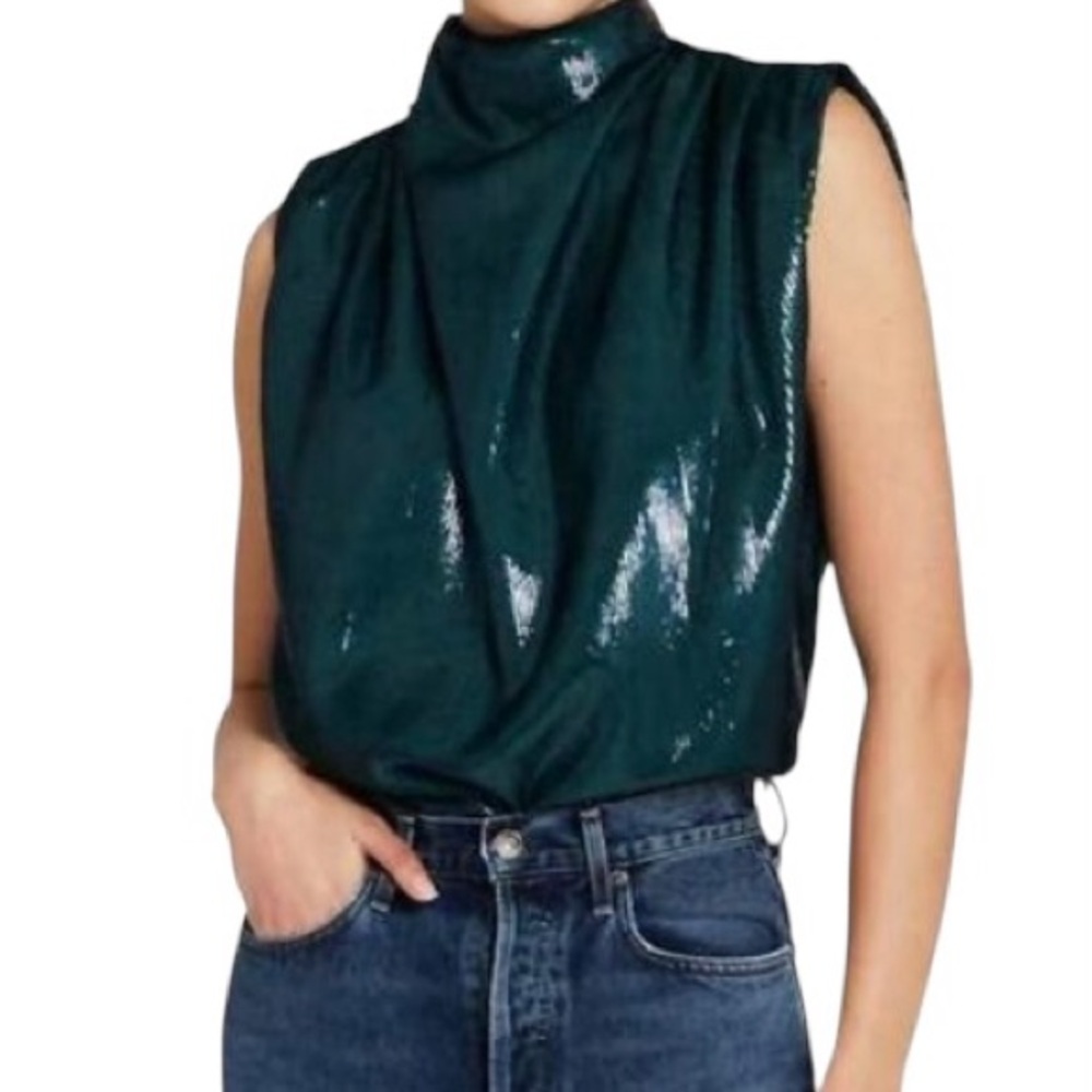 Amanda Uprichard Middleton Ansella Burnout Sleeveless High Neck Tie-Back Top